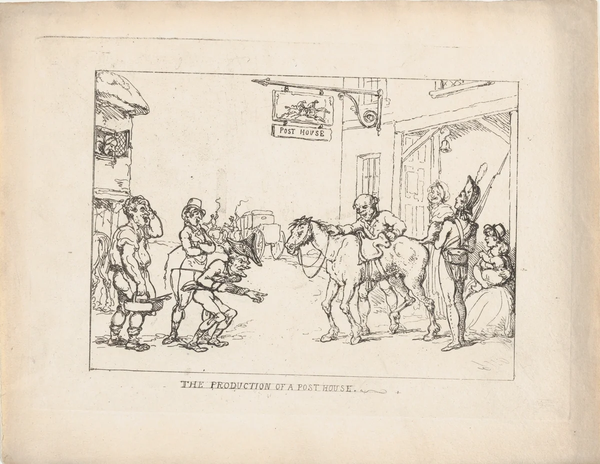 The Production of a Post House by Thomas Rowlandson, print, 1808