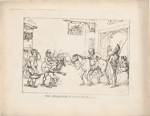The Production of a Post House by Thomas Rowlandson, print, 1808