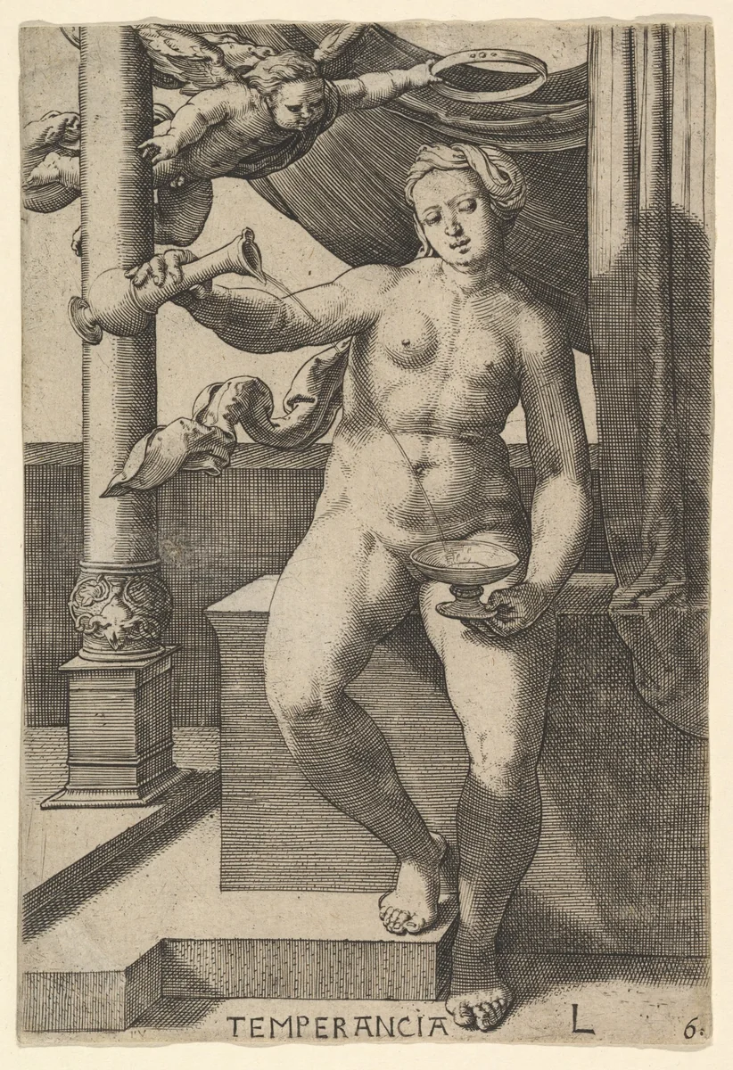 Temperance (Temperancia) by Lucas van Leyden, print, 1530
