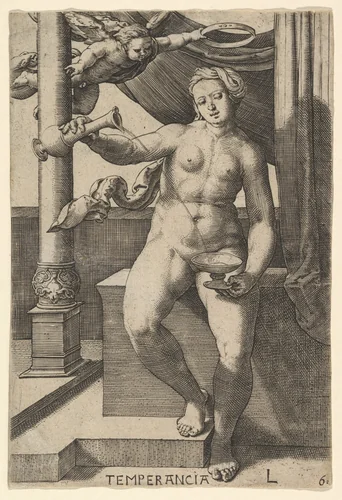 Temperance (Temperancia) by Lucas van Leyden, print, 1530