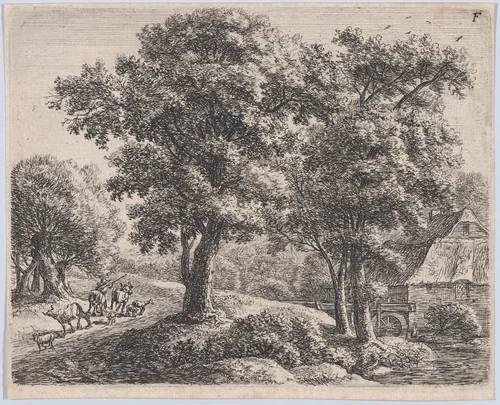 The Herdsman and the Mill by Anthonie Waterloo, print, 1620-1690