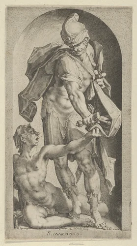 Saint Martin and Beggar by Zacharias Dolendo, print, 1561-1604