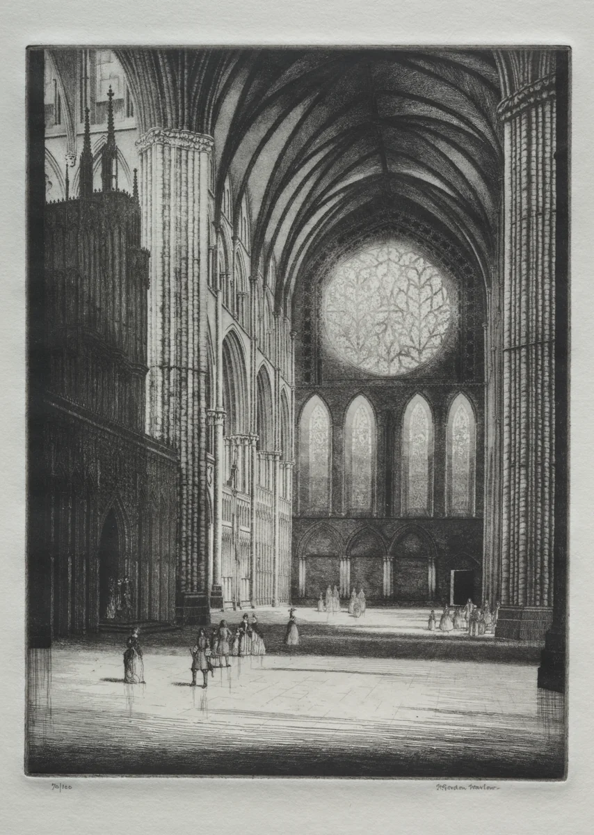 Lincoln Cathedral, Interior by Herbert Gordon Warlow, print