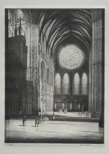 Lincoln Cathedral, Interior by Herbert Gordon Warlow, print