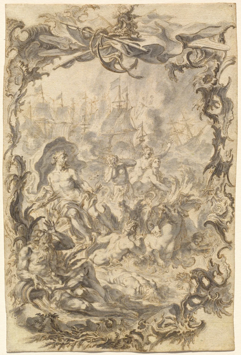 The Horrors of War: A Sea Battle by Gottfried Bernhard Götz, drawing, 1742-1744