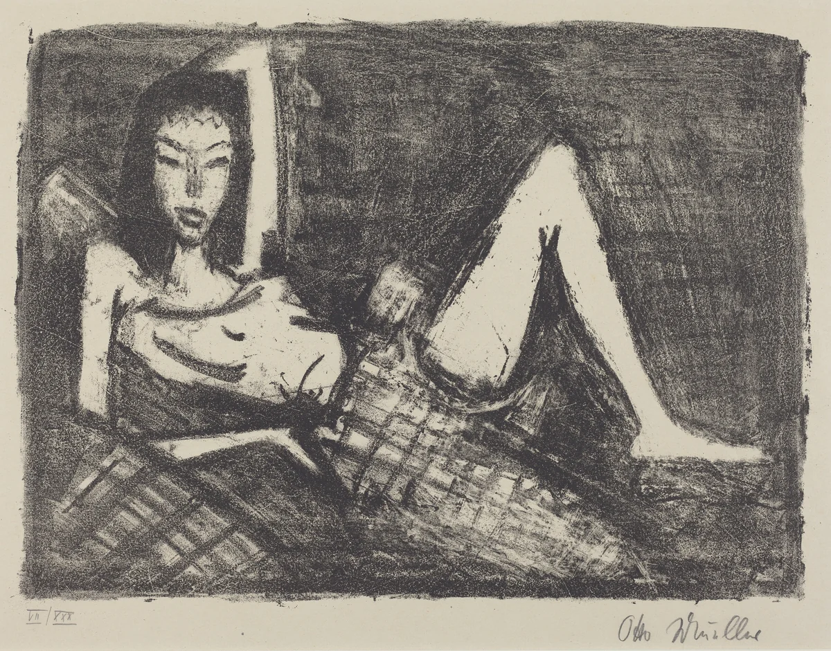 Girl on a Couch (Mädchen auf dem Kanapee) by Otto Mueller, print, 1921-1922