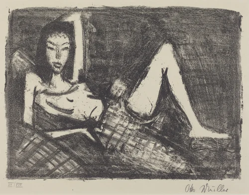 Girl on a Couch (Mädchen auf dem Kanapee) by Otto Mueller, print, 1921-1922