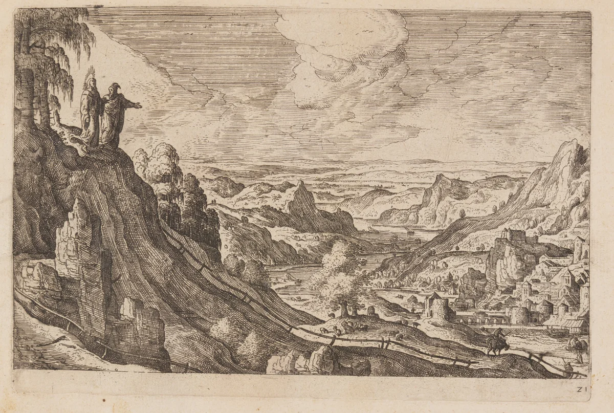 Plate 21, from Landscapes with Scenes from the Old and New Testament and Ovid’s Metamorphoses by Hans Bol, print, 1574