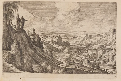 Plate 21, from Landscapes with Scenes from the Old and New Testament and Ovid’s Metamorphoses by Hans Bol, print, 1574