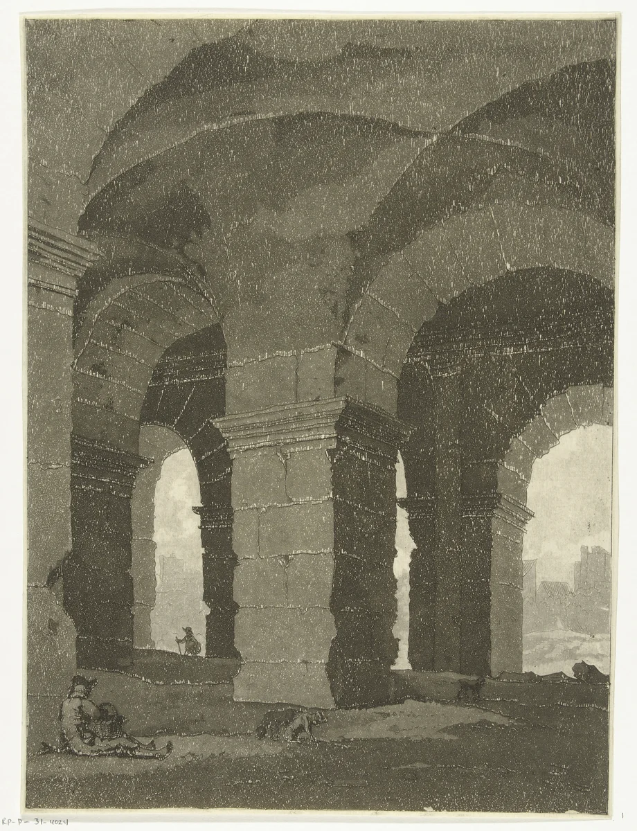Onder de bogen van het Colosseum by Anthonie van den Bos, print, 1778-1838
