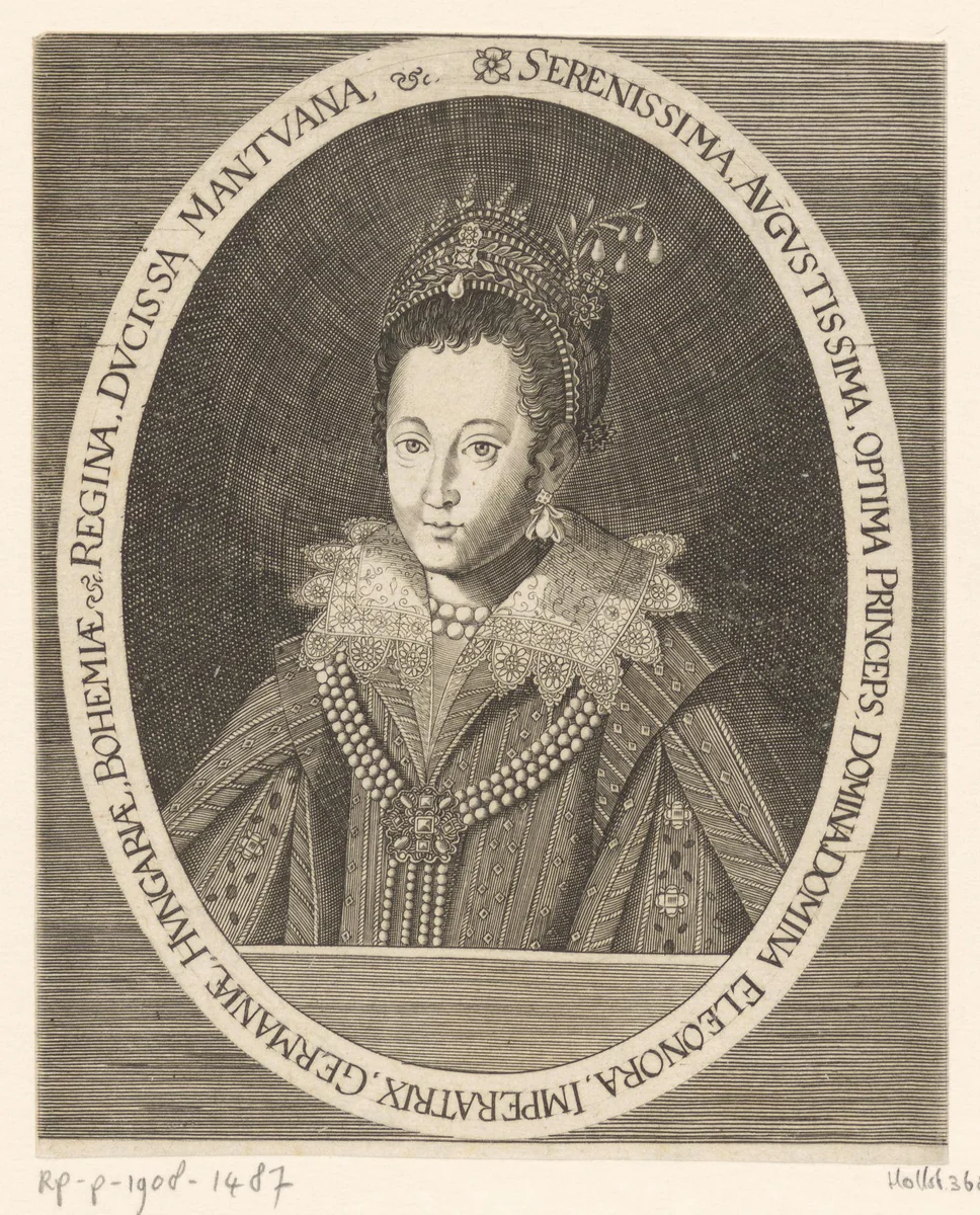 Portret van Eleonora Gonzaga by Wolfgang Kilian, print, 1608-1662