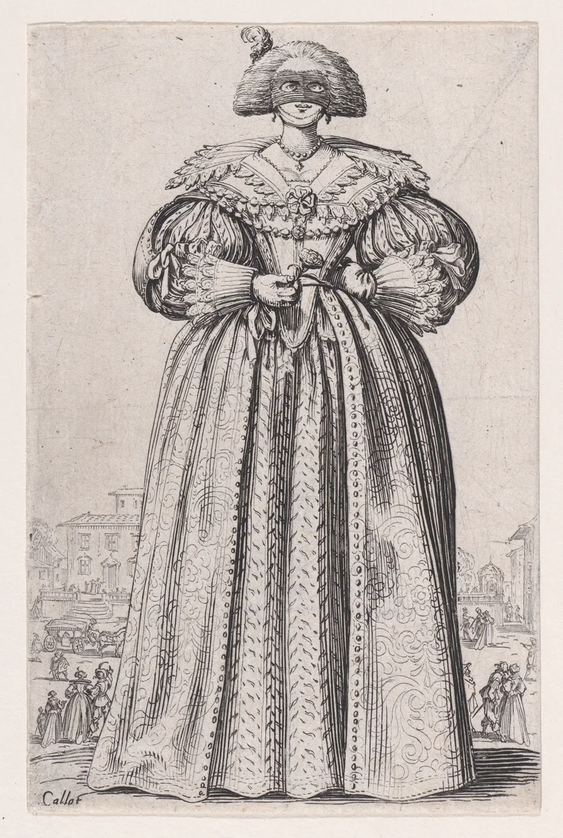 La Dame au Masque (The Lady with a Mask), from "La Noblesse" (The Nobility) by Jacques Callot, print, 1618-1628