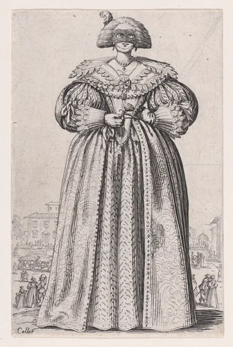 La Dame au Masque (The Lady with a Mask), from "La Noblesse" (The Nobility) by Jacques Callot, print, 1618-1628
