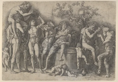 Bacchanal with Wine Vat by Andrea Mantegna, print, 1475