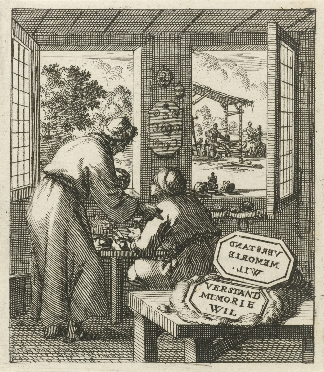 Stempelsnijder in zijn werkplaats by Jan Luyken, print, 1689