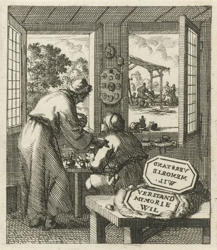 Stempelsnijder in zijn werkplaats by Jan Luyken, print, 1689