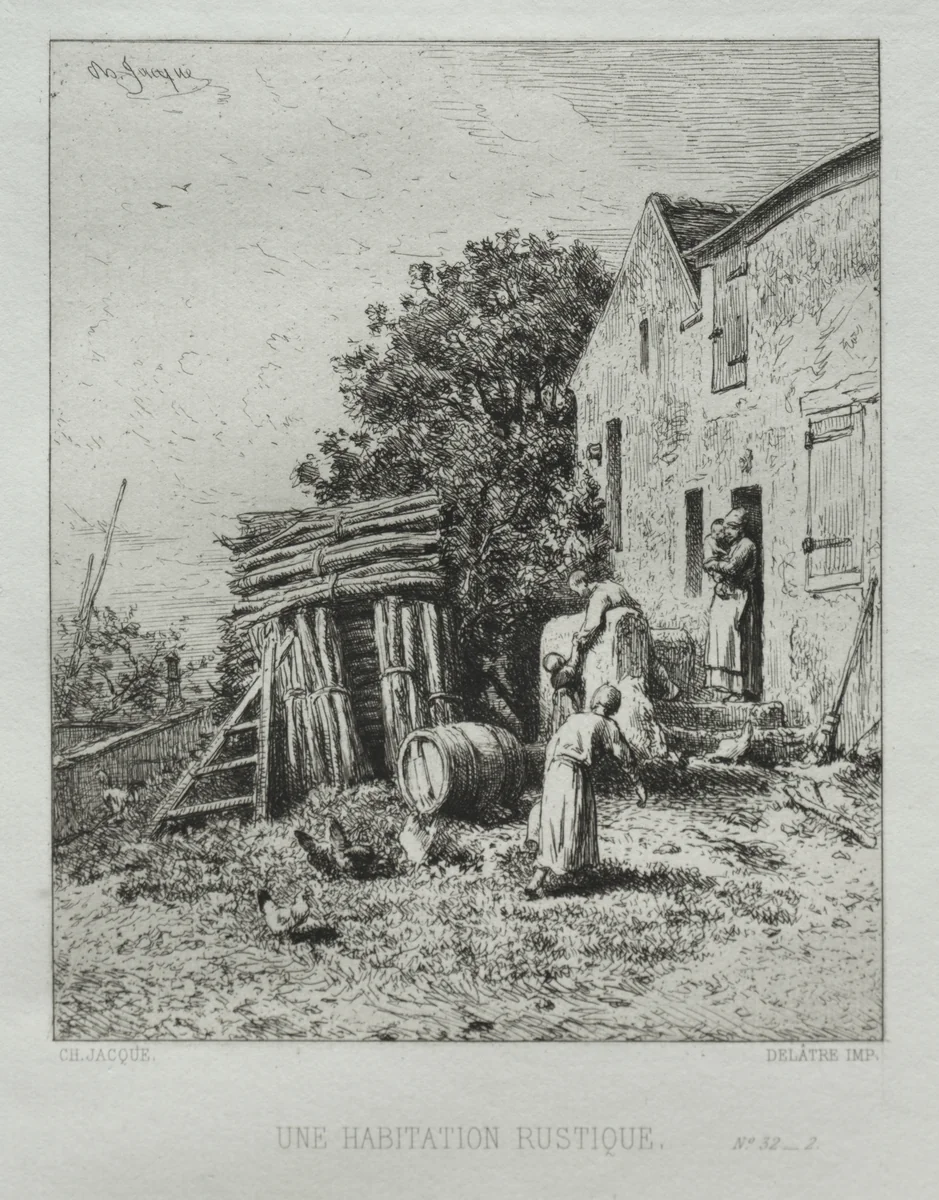 Rustic House by Charles-Émile Jacque, print, 1865