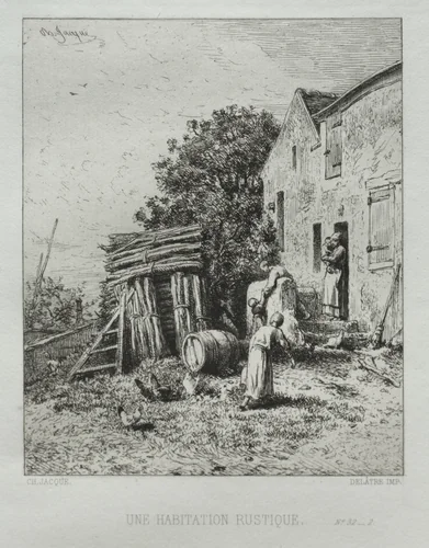 Rustic House by Charles-Émile Jacque, print, 1865