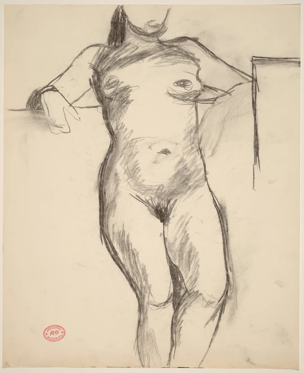 Untitled [female nude leaning against wall] by Richard Diebenkorn, drawing, 1955-1967