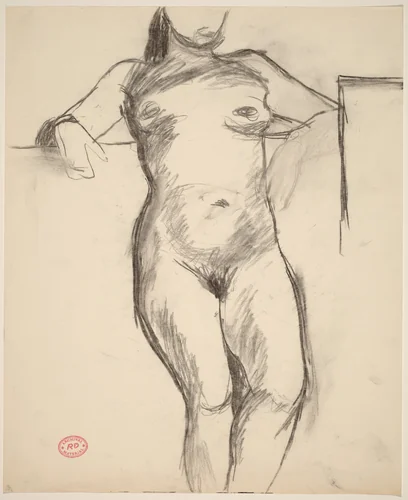 Untitled [female nude leaning against wall] by Richard Diebenkorn, drawing, 1955-1967