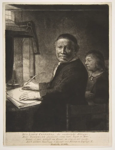 Lieven Willemsz van Coppenol with his Grandson by Rembrandt van Rijn, print, 1653-1663