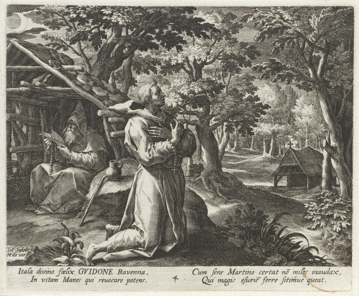 Guido van Pomposa als de kluizenaar by Unknown, print, 1594