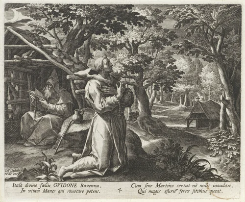 Guido van Pomposa als de kluizenaar by Unknown, print, 1594