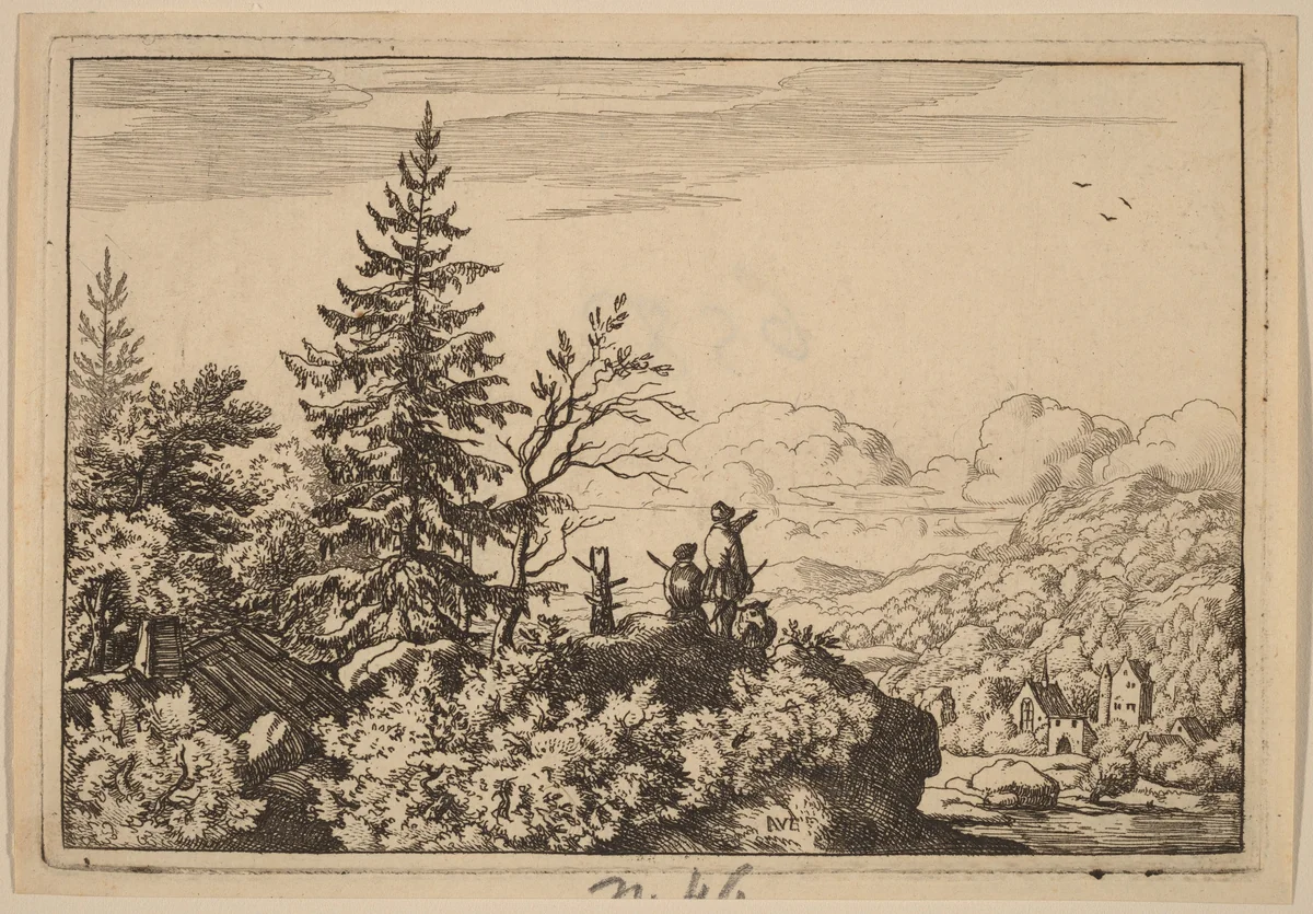 Two Men on a Hill by Allart van Everdingen, print, 1645-1656