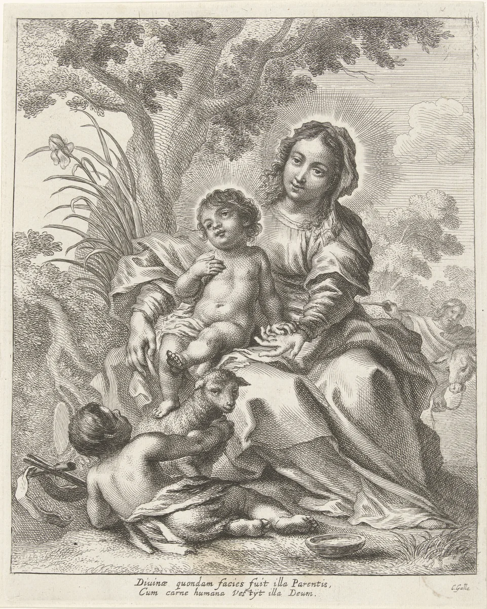 Heilige Familie met Johannes de Doper als kind by Unknown, print, 1586-1678