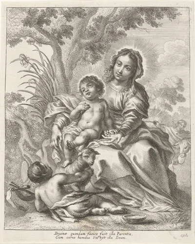 Heilige Familie met Johannes de Doper als kind by Unknown, print, 1586-1678