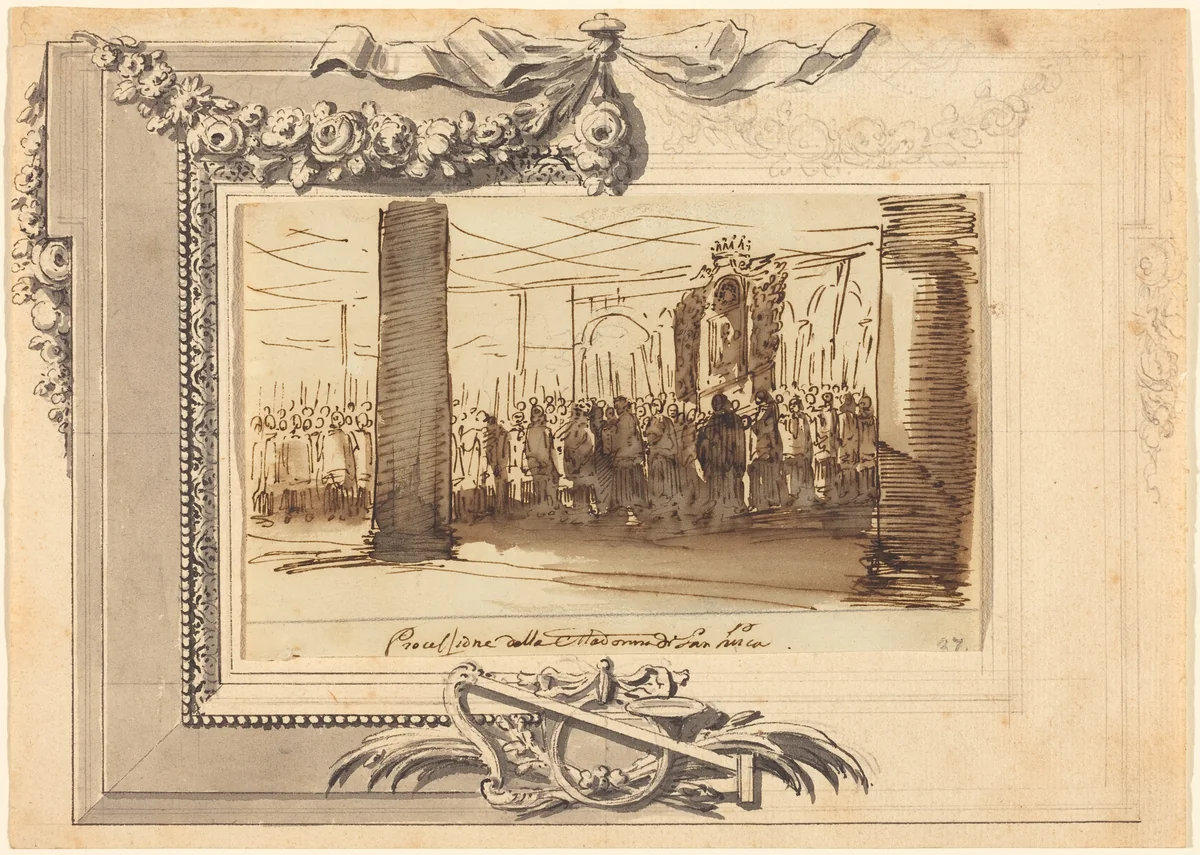 A Procession of the Madonna di San Luca by French 18th Century, drawing, 1700-1799