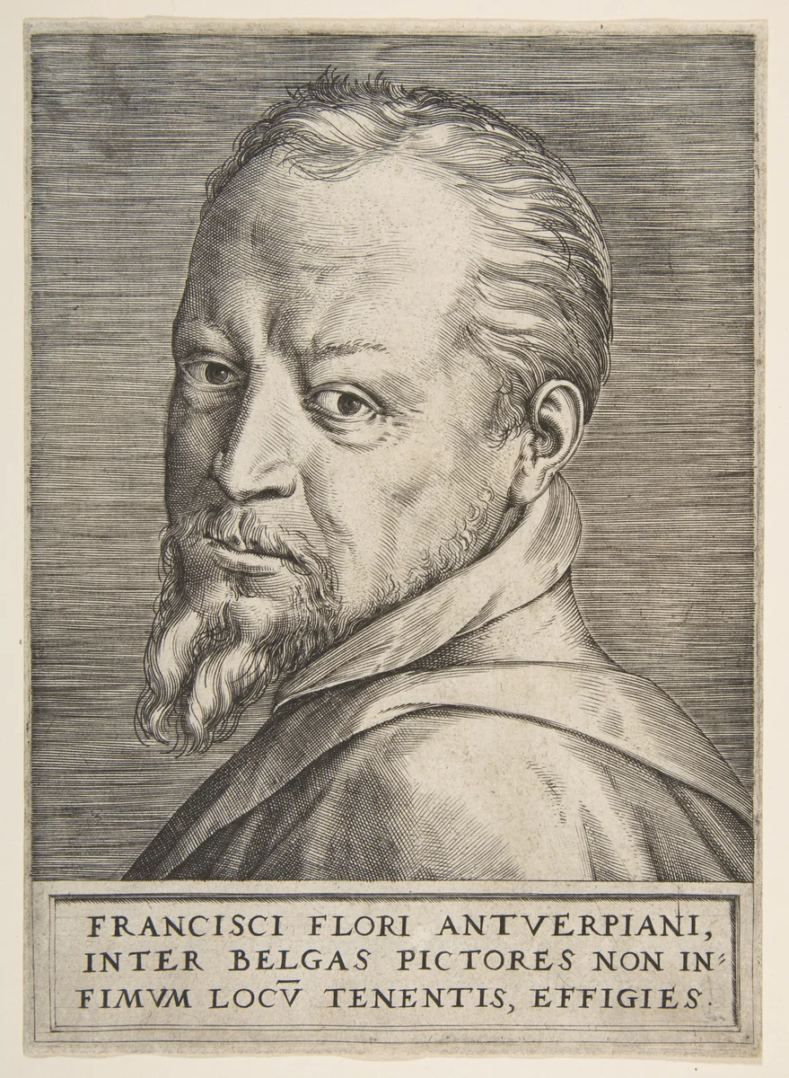 Bust portrait of Frans Floris by Giulio Bonasone, print, 1531-1576