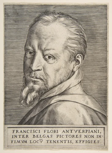 Bust portrait of Frans Floris by Giulio Bonasone, print, 1531-1576