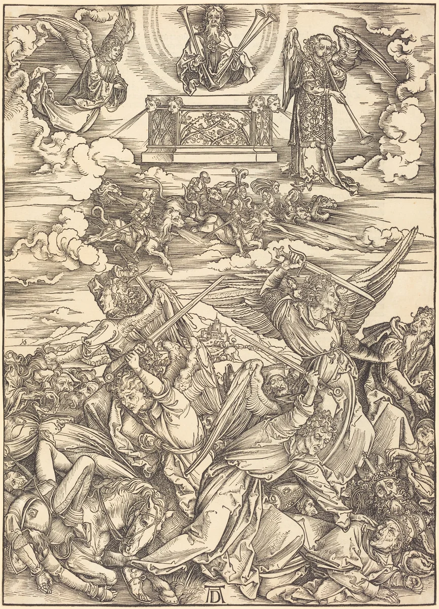 The Four Avenging Angels by Albrecht Dürer, print, 1496-1498
