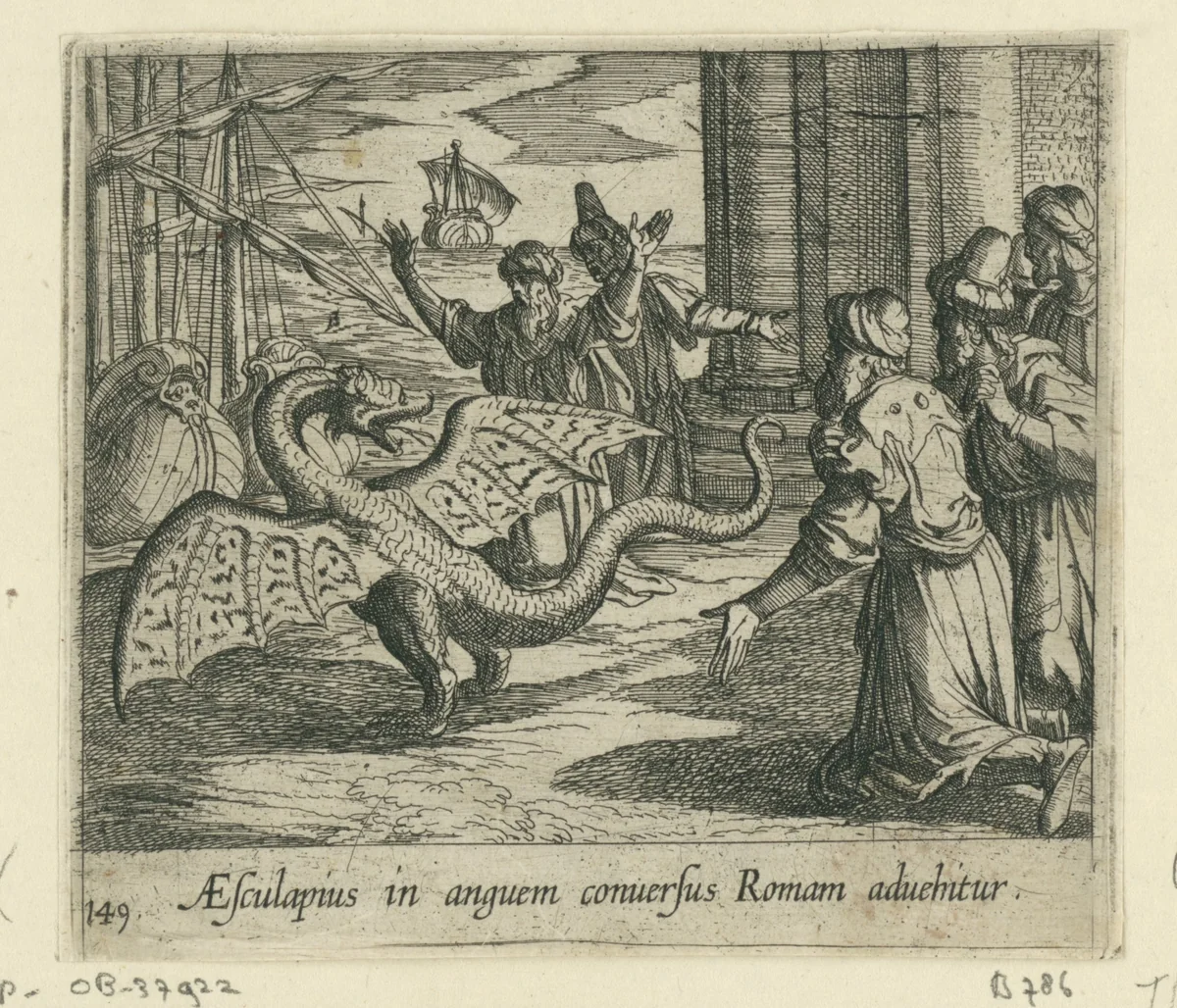 Aesculapius als een draak tussen de Romeinen by Antonio Tempesta, print, 1606