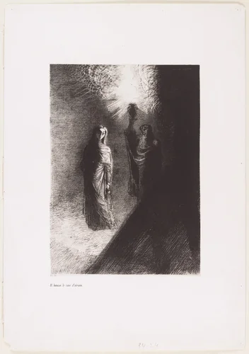 He Raises the Bronze Urn (Il hausse le vase d'airan) from The Temptation of Saint Anthony (La Tentation de Saint-Antoine) by Odilon Redon, print, 1888