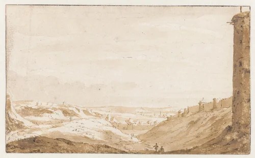 Heuvelachtig landschap bij de Namenpoort van Brussel by Jan de Bisschop, drawing, 1649