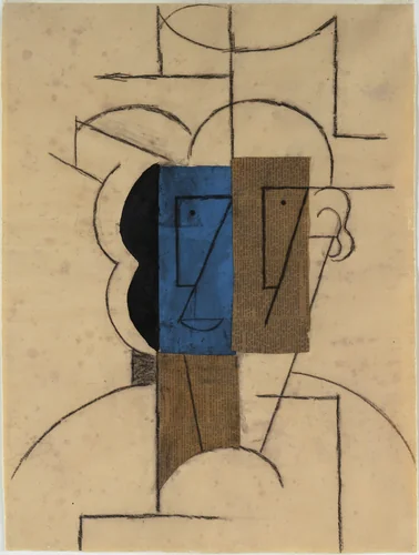 Head of a Man with a Hat by Pablo Picasso, drawing, 1912