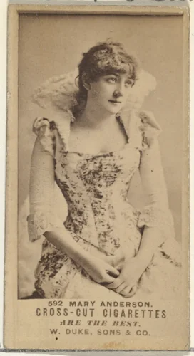 Card Number 592, Mary Anderson, from the Actors and Actresses series (N145-3) issued by Duke Sons & Co. to promote Cross Cut Cigarettes by W. Duke, Sons & Co., photograph, 1880-1889
