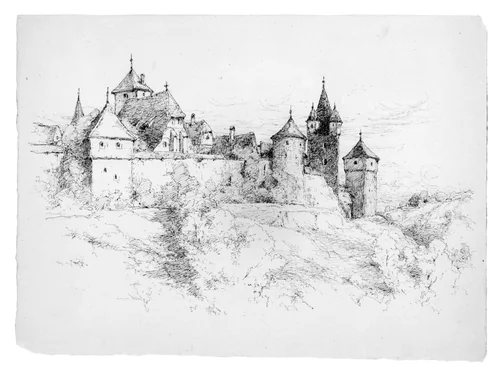 Sketch of Houses (Probably in Germany) by Andrew Fisher Bunner, artwork, 1841-1897