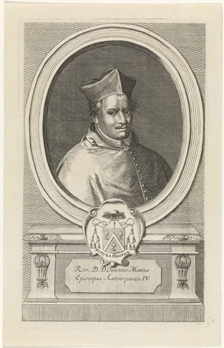 Portret van Johannes Miraeus by Jan Baptist Jongelinx, print, 1727-1734