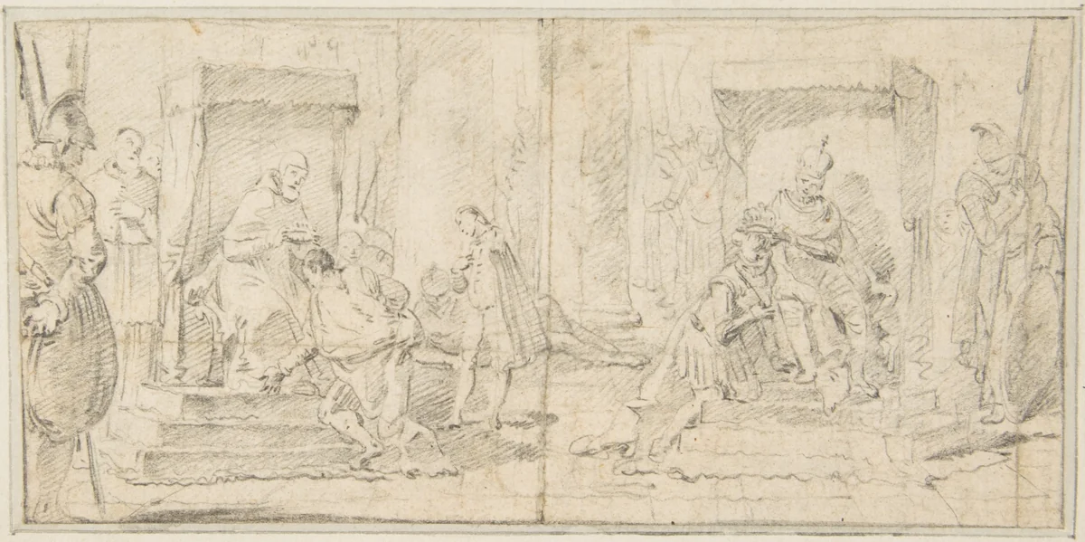 Illustration for a Book: Two Scenes of Coronation by Giovanni Battista Tiepolo, drawing, 1696-1770