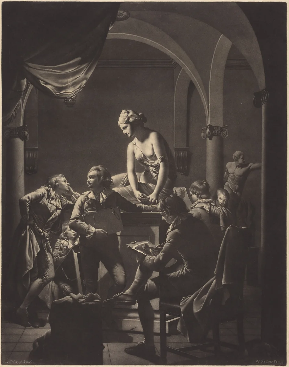 An Academy by Lamplight by William Pether, print, 1772