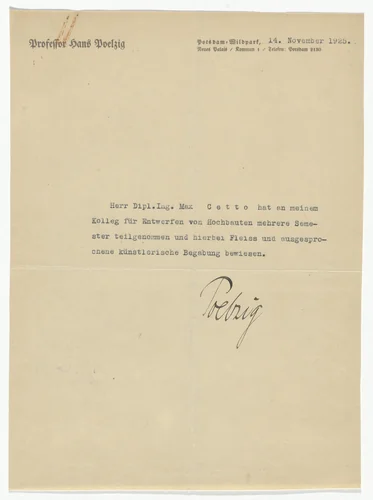 Hans Poelzig letterhead (Letter to Max Cetto from Poelzig) by Unidentified Designer, design, 1925