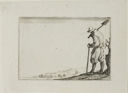 The Peasant Carrying his Shovel on his Shoulder, from The Caprices by Jacques Callot, print, 1617-1627