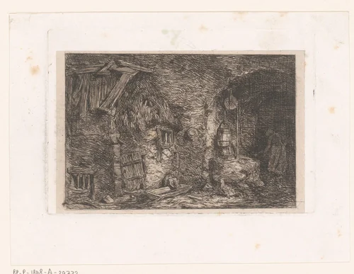 Binnenplaats met een waterput by Charles Emile Jacque, print, 1845