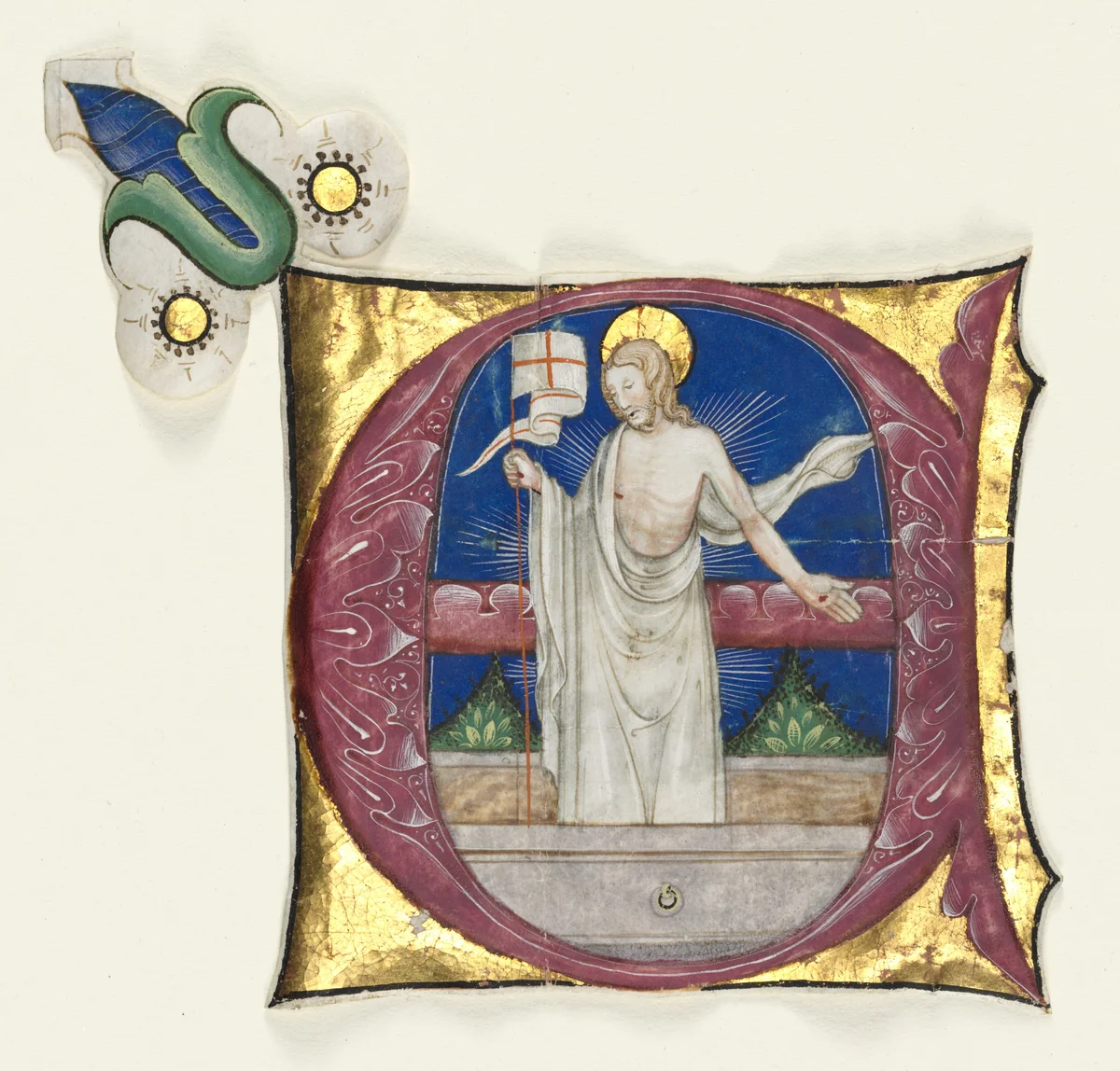 Historiated Initial (E) Excised from an Antiphonary: Risen Christ in the Tomb by Unknown, manuscript, 1420-1450