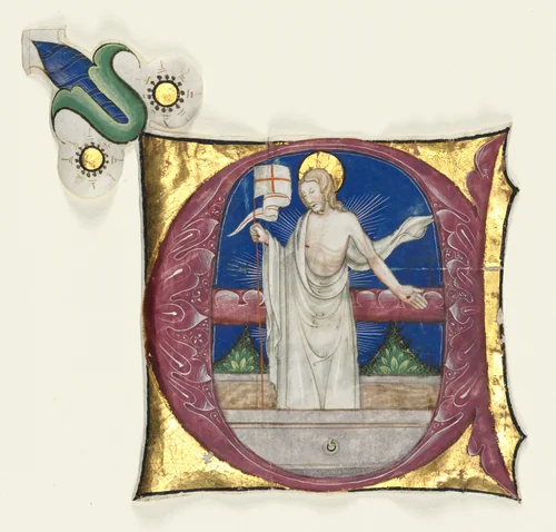 Historiated Initial (E) Excised from an Antiphonary: Risen Christ in the Tomb by Unknown, manuscript, 1420-1450