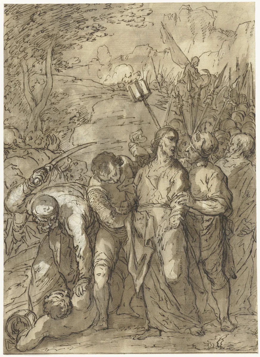 De gevangenneming van Christus by Johann Ulrich Loth, drawing, 1600-1662