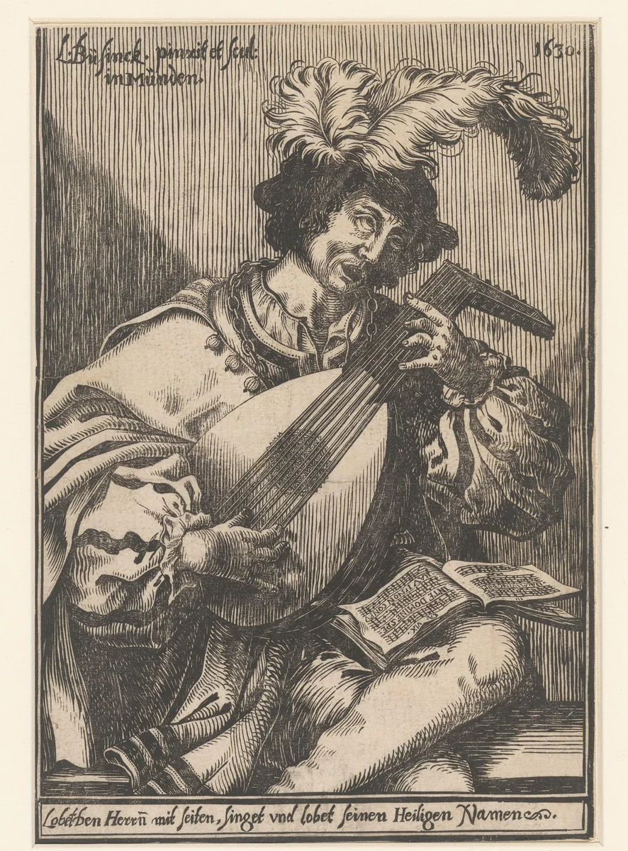 Luitspeler by Ludwig Büsinck, print, 1630